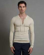 Maglia serafino a coste con lacci Limited Edition